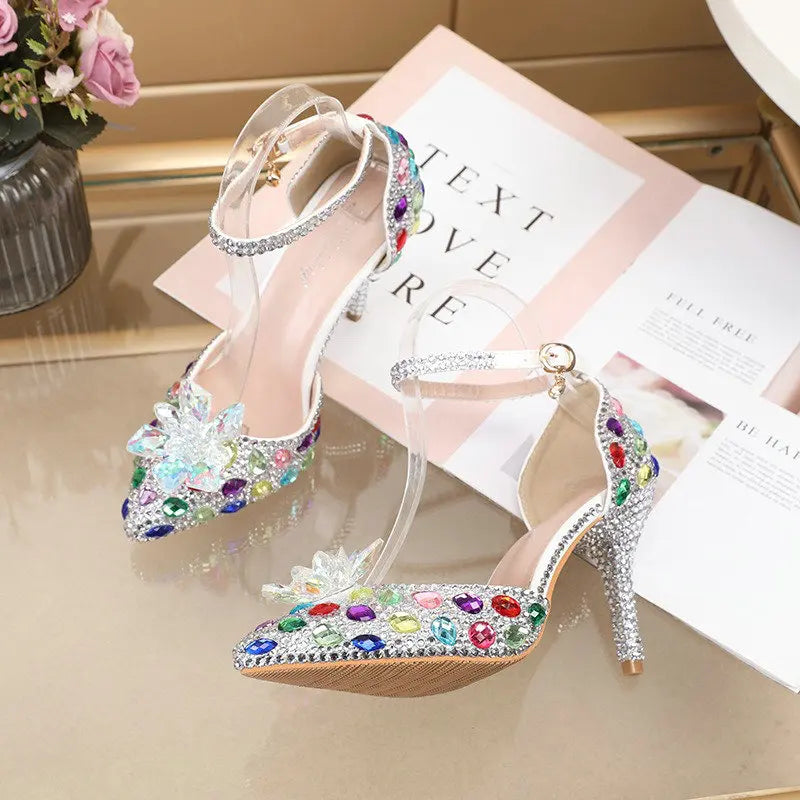 2025 Spring New Crystal Flash Diamond 7 Colors Wedding Bridesmaid Shoes Banquet Stiletto Women's Shoes heels_bridal