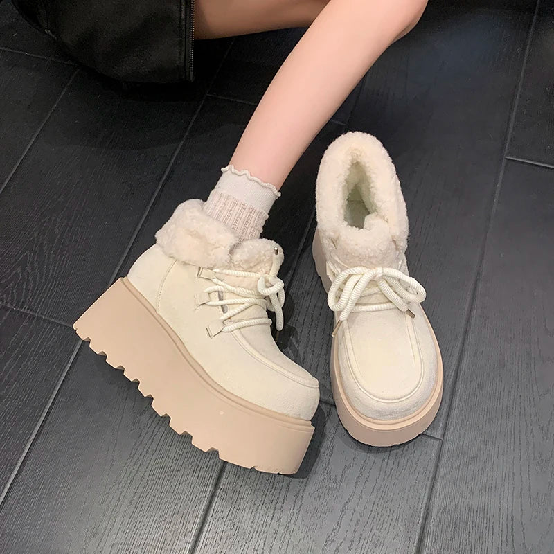 Winter Chunky Platform Heels Women Fur Snow Boots Keep Warm Height Increase Warm Cotton Short Booties Shoes Zapatos Mujer boots_platform