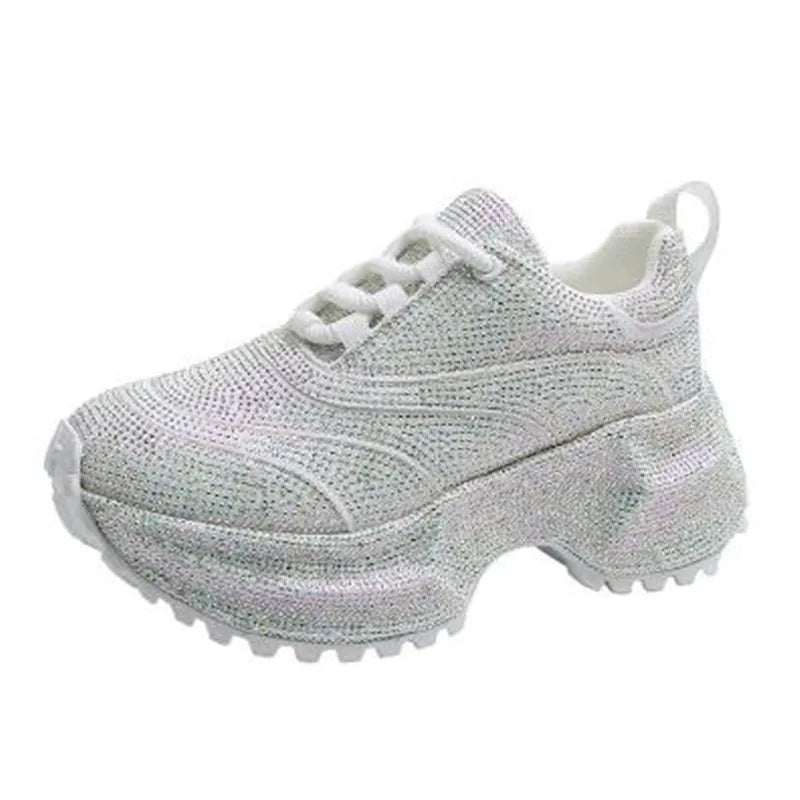 NEW Women's Rhinestone Shoes Luxury Fashionable Versatile Inner Height Increasing Women Sneakers Thick-soled Casual Sports Shoes sneakers_platform sneakers_luxury