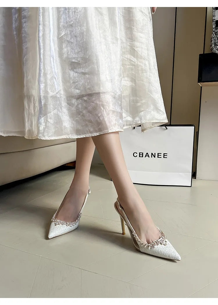 2025 Summer Pointy Head Shallow Mouth Baotou Sandals Women Fine White Beautiful French Rhine-Style High Heels Wedding Pumps heels_bridal