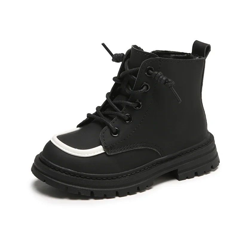 Children Fashion Boots for Girls Boys 2024 Autumn Winter New Korean Style Soft Bottom Anti-slippery Versatile Plush Leather Shoe