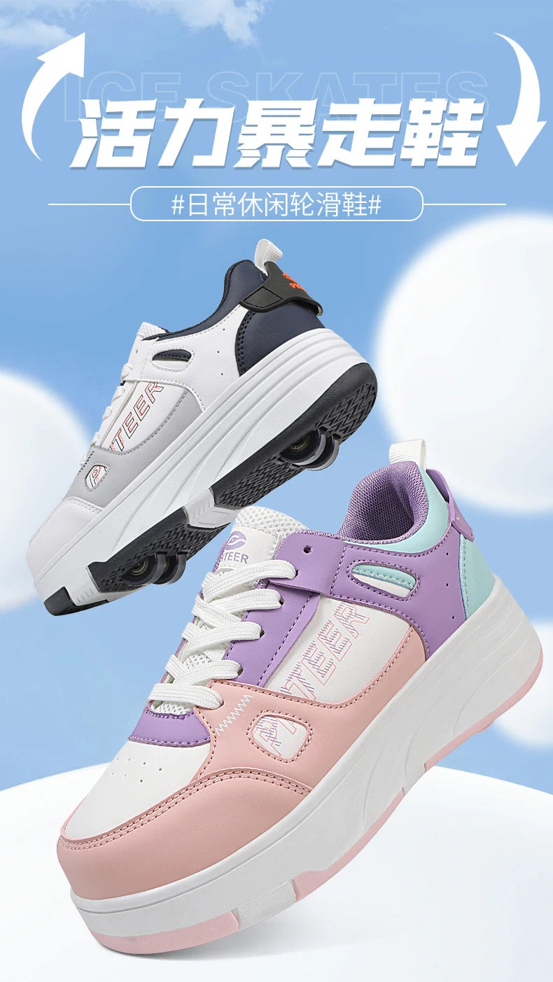 Fashion Double Row 4-Wheel Skates Roller Shoes with Wheels Dual-Purpose Roller Sneakers for children and adults kids_shoes
