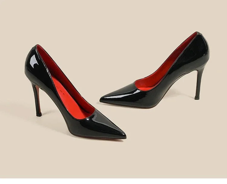 7cm Black Red Sole High Heels Spring Pointed Toe Stiletto Heel Sexy Shiny Single Shoes Fashion Patent Leather Women's Shoes heels_stiletto
