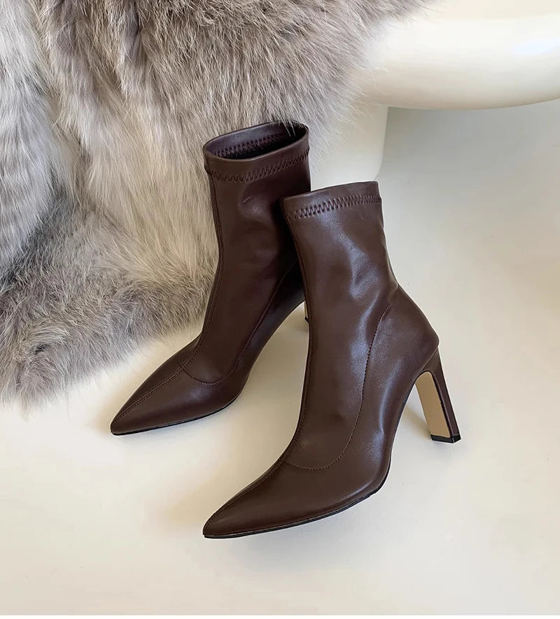 High Heel Women Slim Ankle Boots Fashion Elegant Pointed Toe Short Booties Spring Autumn Laides Street Style Shoes boots_highheel
