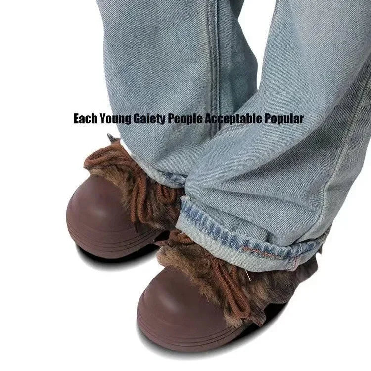 Bow Platform Women Snow Ankle Boots Fur Designer Fashion Short Plush Flats Cotton Shoes 2025 Trend Warm Cozy Winter Botas Mujer boots_platform