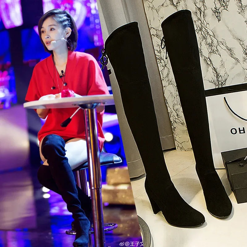 Botas Mujer Invierno In Over The Knee Women Boots Stretch Fabrics High Heel Slip on Shoes Pointed Toe Long Botte Femme 2026 boots_highheel