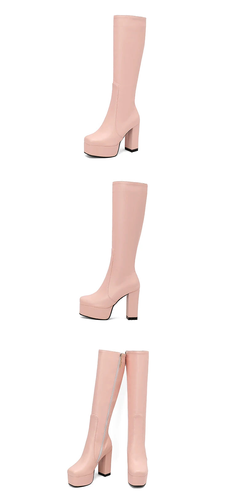 High Waterproof Platform Square Toe Solid Color Side Zipper Women's Knee High Boots Super High Thick Heel Office Boots boots_platform