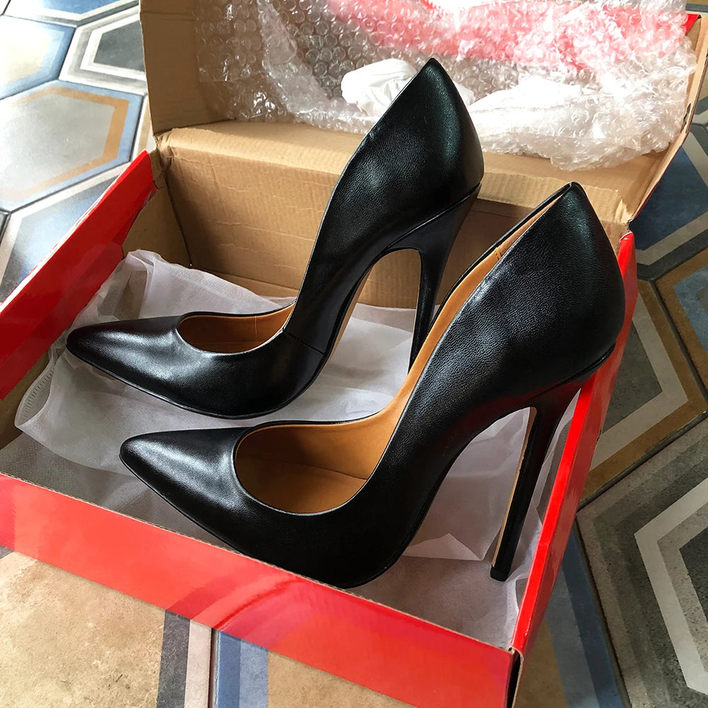 Tikicup Plus Size 40-48 Solid Black 15cm Extremely High Heel Pointy Toe Stiletto Pumps Slip On Crossdress Gragon Queen Shoes heels_stiletto