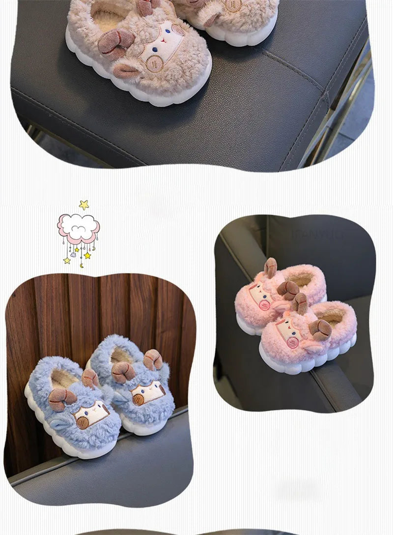 Cute Cartoon Winter Children Sheep Slippers Boys Girls Kid Indoor Anti Slip Warm Home Slippers Soft Comfortable Baby Plush Shoes kids_shoes