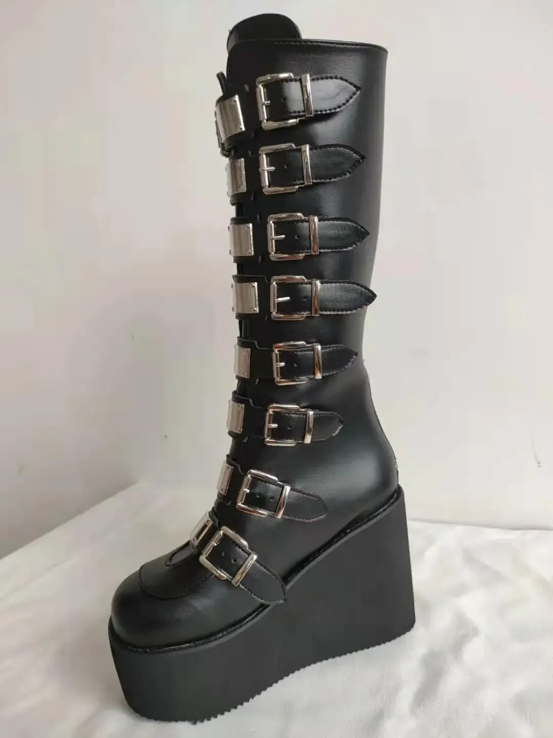 Women Boots Cosplay Ladies High Heel Platform Wedges Women High Boots Gothic Buckle Strap Long Tube Leather Female Boots Plus Si boots_platform