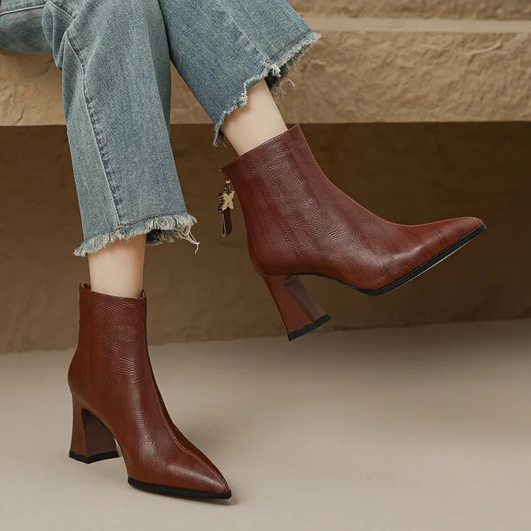 NEW Autumn Women Boots Pointed Toe Chunky Heel Boots Genuine Leather Shoes for Women Concise Ankle Boots High Heel Female boots_highheel
