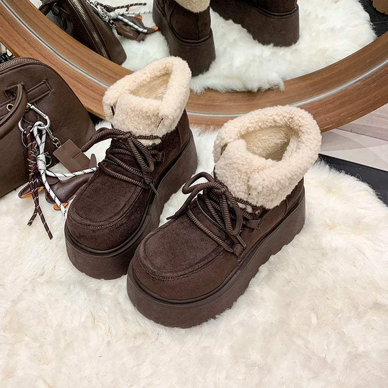 Winter Chunky Platform Heels Women Fur Snow Boots Keep Warm Height Increase Warm Cotton Short Booties Shoes Zapatos Mujer boots_platform