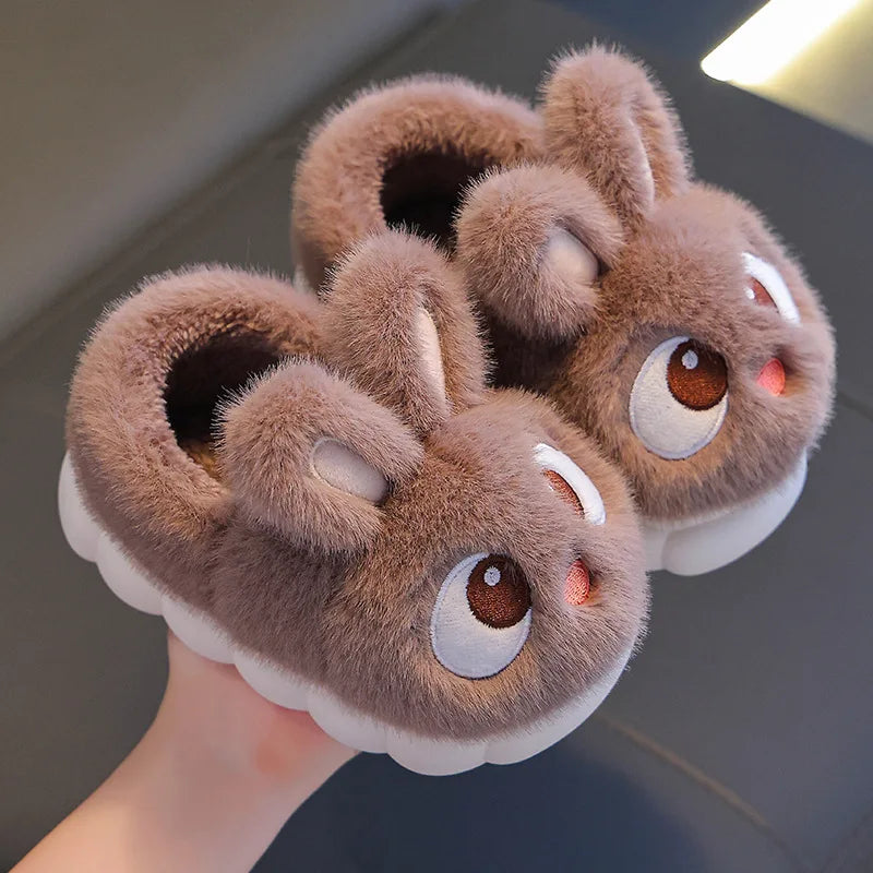 Winter Children's Cotton Shoes 2025 New Cute Rabbits Warm Plush Girls' Slippers Faux Fur Anti Slip Flat Boys' Home Slippers kids_shoes