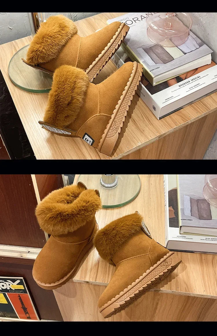 Kids Genuine Cowhide Snow Boots Winter Baby Soft Warm Cotton Shoes with Plush Boys Girls One Fur Suede Boots Princess Retro Boot kids_shoes