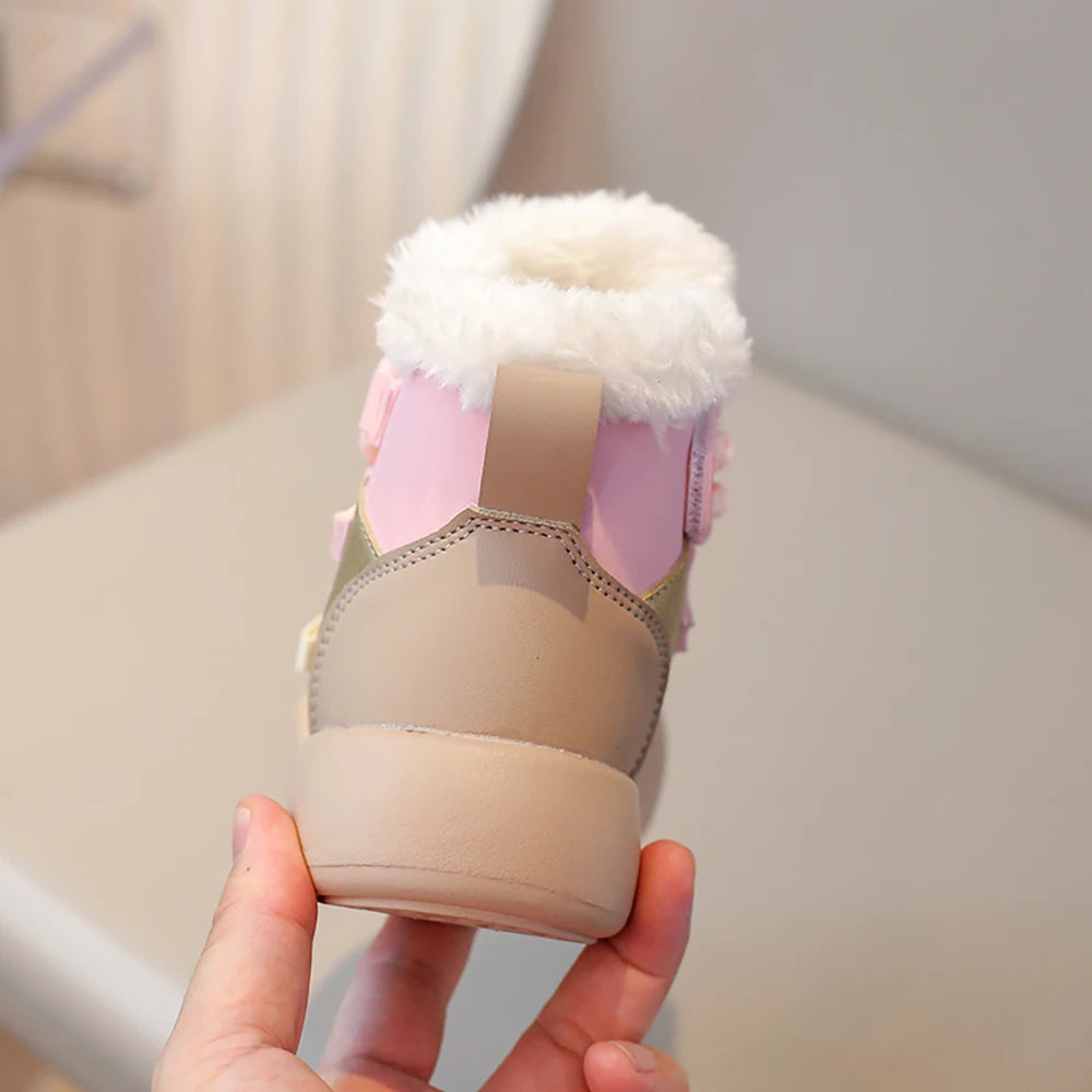 Winter Plush Snow Boots For Children PU Leather Waterproof Cotton Shoes Trend Fashion Teenager Kid's Velvet Boots Winter Shoes