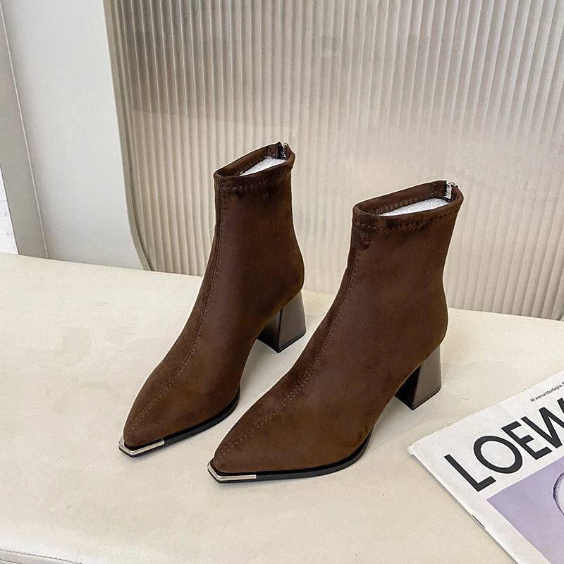 Winter Women Thick Heel Ankle Boots Fashion Pointed Toe Mordern Short Booties Street Style Party Stripper Female Shoes boots_highheel