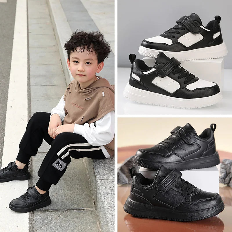 Children Sneaker Boys Casual Shoes Black Leather Flat Student Walking Shoes Non-slip Girl Lightweight Sports Tennis Footwear kids_shoes