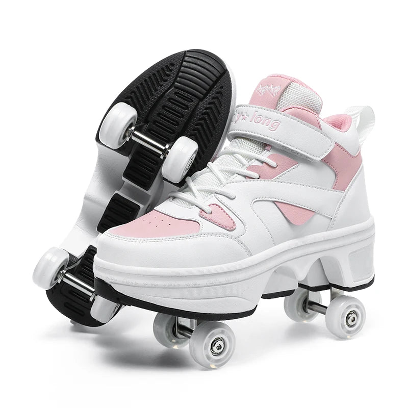 Girls Pink Roller Skate Shoes Sneakers With Wheels Children Rollerskates Fashion Outdoor Sports Shoes Girls Gifts kids_shoes