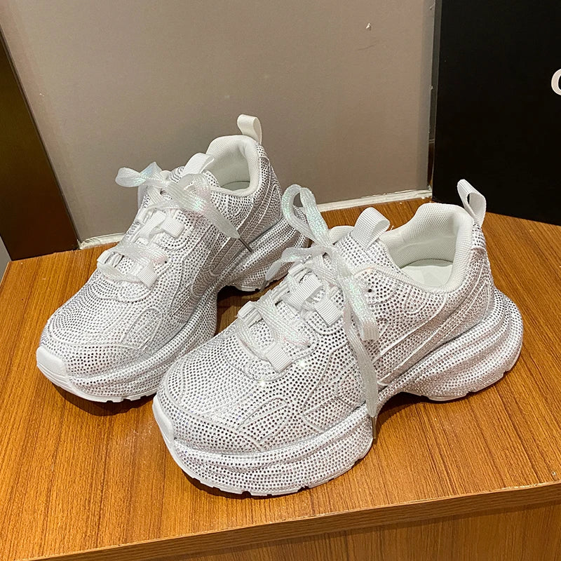 Luxury Full Diamond Thick soled Sneakers Designer Anti slip Running Shoes Women's Fashion Tennis ShoesHigh Quality Casual Shoes sneakers_platform