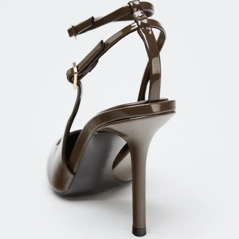 Sexy Pointed Toe Ankle Straps Buckle Women Pumps Patent Leather Slingbacks High Heels Elegant Party Shoe Stiletto Heeled Sandals heels_stiletto