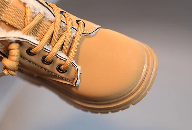 New Children's Fashion Boots Winter Thickened Boys Girls' Anti Slip Warm Leather Boots Side Zipper Solid Color Kids Casual Shoes kids_shoes