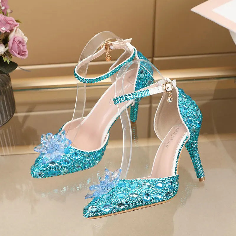 2025 Spring New Crystal Flash Diamond 7 Colors Wedding Bridesmaid Shoes Banquet Stiletto Women's Shoes heels_bridal