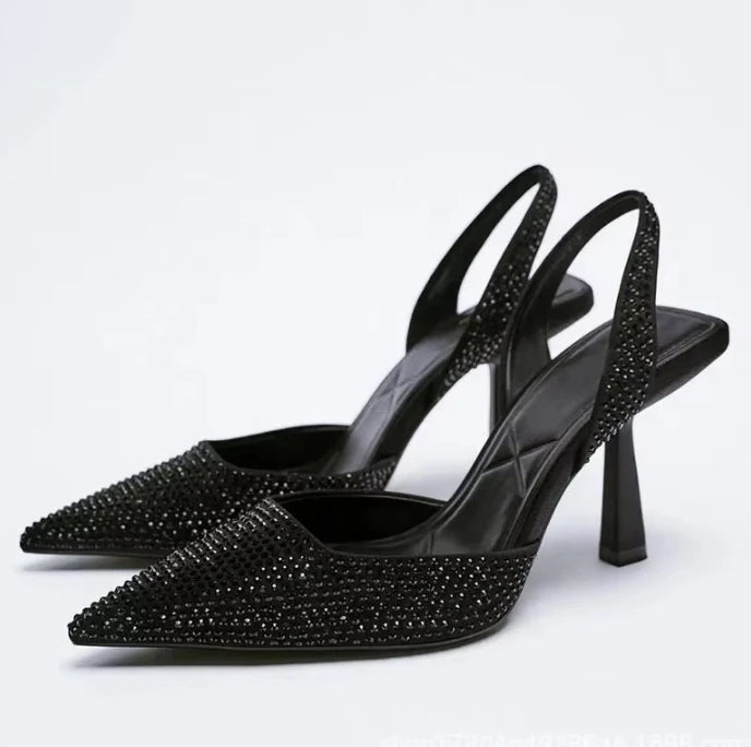 Gold Women Heels Sandals 2026 Summer Crystal Pointed Toe Female Stiletto African Party Rhinestone Shallow Slip on Heel Shoes heels_stiletto