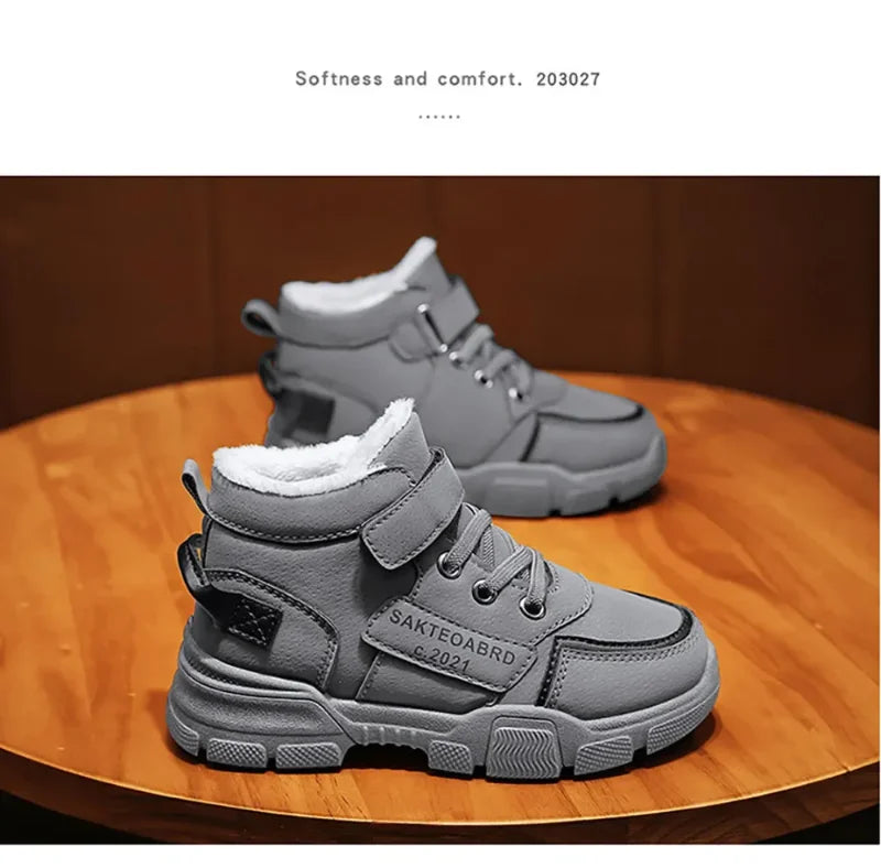 Winter Children's Boots Boys Plus Cashmere Thicken Warm Snow Boots Girls Non-slip Outdoor Boots Student Shoes Hiking Shoes kids_shoes