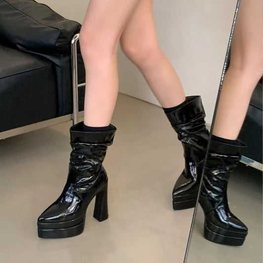 Eilyken Solid Platform Woman Ankle Boots Fashion Pointed Toe Square High Heels Shoes Punk Style Modern Bottes Femmes boots_platform