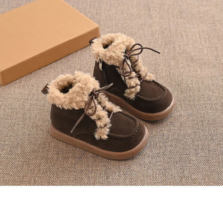Children Thick Sole Suede Snow Boots Girls Casual Warm Anti-slip Winter Cotton Shoes Casual Outdoor Fashion Flat Footwear H11103