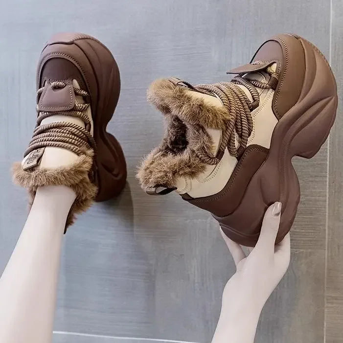 Winter Women's Boots Warm Increase Height Prevent Slipping Outdoor Snow Boots Comfortable Plush New High Top Lace Up Sneakers sneakers_platform