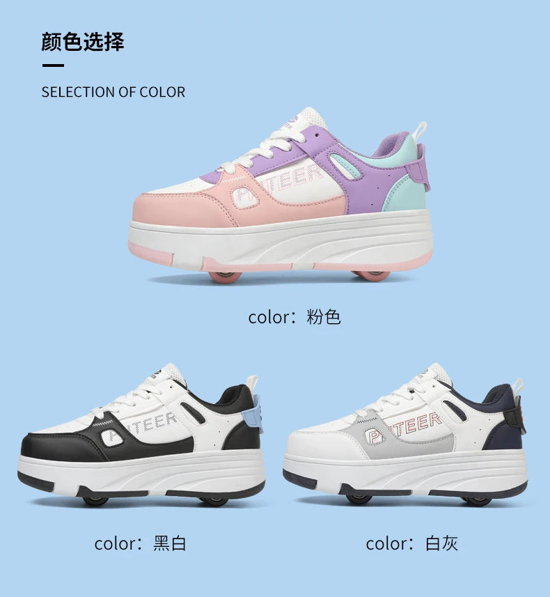 Fashion Double Row 4-Wheel Skates Roller Shoes with Wheels Dual-Purpose Roller Sneakers for children and adults kids_shoes