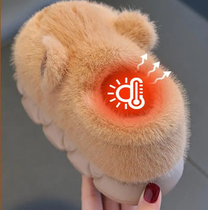 Capybara Winter Cartoon Parent-child Cotton Shoes Warm Plush Slippers Children's Anti Slip Platform Women Indoor Warm Home Shoes kids_shoes