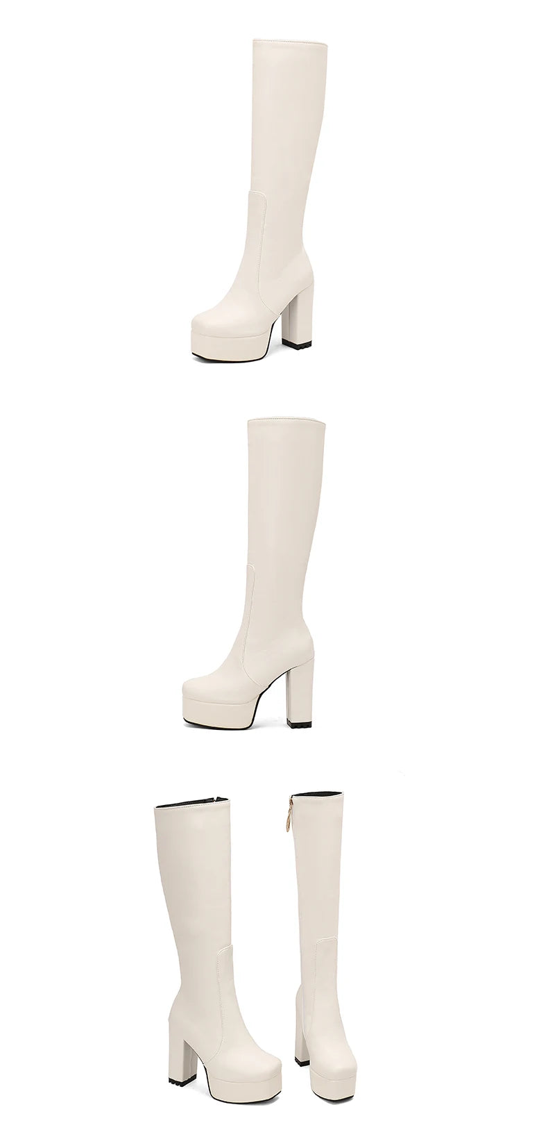High Waterproof Platform Square Toe Solid Color Side Zipper Women's Knee High Boots Super High Thick Heel Office Boots boots_platform