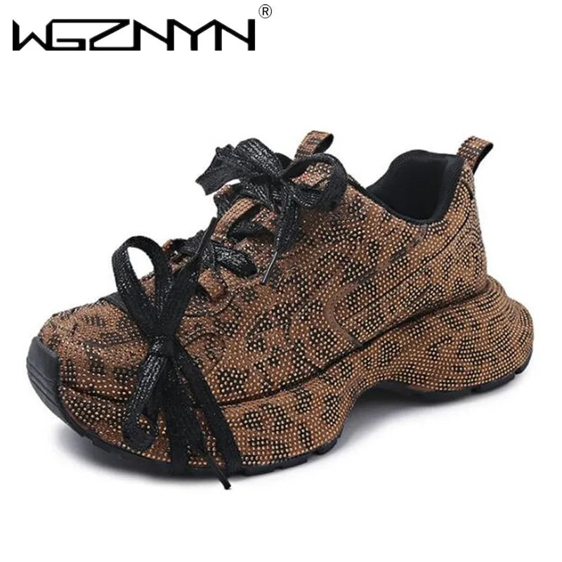 Designer Chunky Sneakers Women Bling Running Shoes Fashion Casual Genuine Leather Breathable Height Increased Flat Platform Shoe sneakers_platform