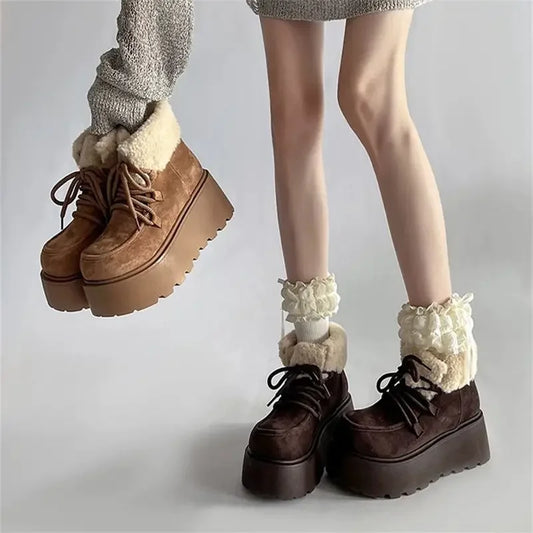 Vintage Thick-Soled Snow Boots Women's 2025 Winter New Fleece-Lined and Thickened Northeast Warm Cotton Shoes boots_platform