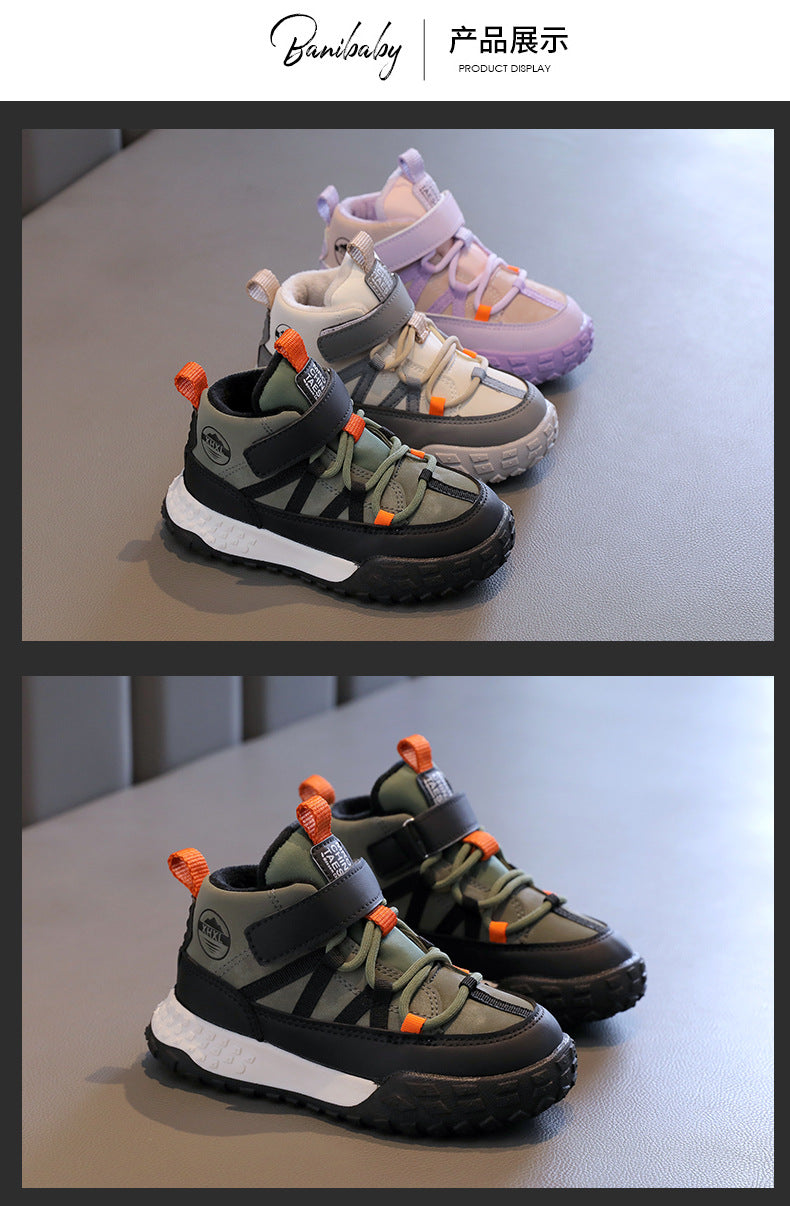 Children's Sneakers Autumn Winter Boys Sport Shoes Girls Plush Cashmere Warm Lined Casual Shoes Studnet Shoes Teen Running Flats