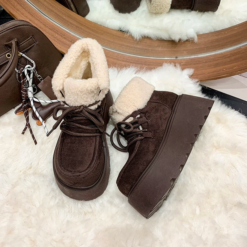 Winter Chunky Platform Heels Women Fur Snow Boots Keep Warm Height Increase Warm Cotton Short Booties Shoes Zapatos Mujer boots_platform