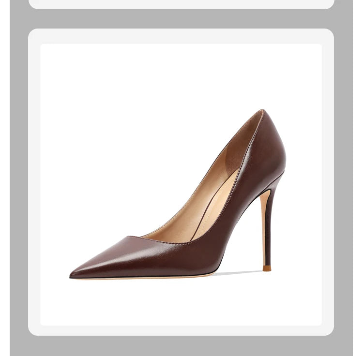 brown light Heels for women luxury Spring High Heels Shoes Stiletto Pointed Toe Pumps Leather Ladies Prom Party Shoes Women heels_stiletto