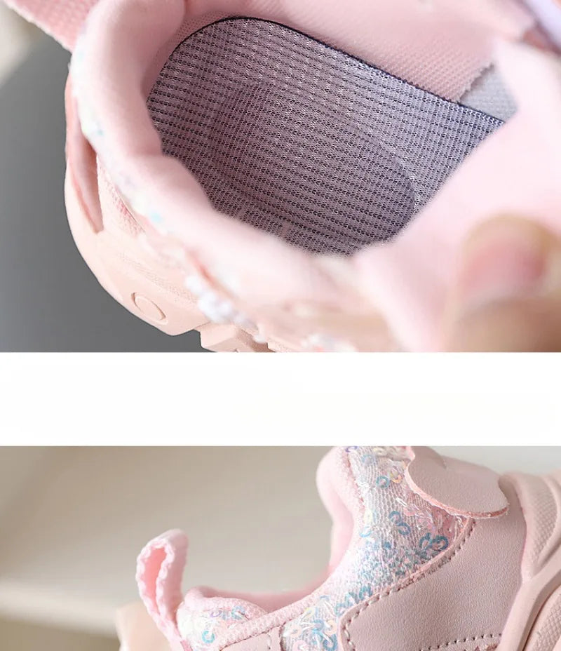 1-6Y New Girls' Sports Shoes Anti Slip Soft Sole Sequin Shinny Butterfly Cute Tennis Running Shoes Princess Shoes for Baby Girls kids_shoes