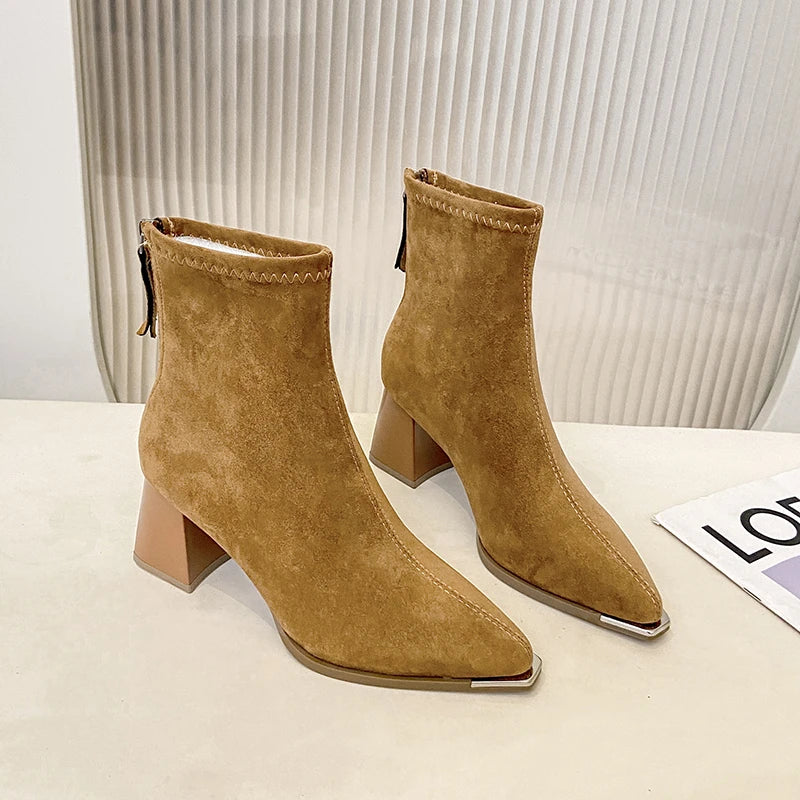 Winter Women Thick Heel Ankle Boots Fashion Pointed Toe Mordern Short Booties Street Style Party Stripper Female Shoes boots_highheel