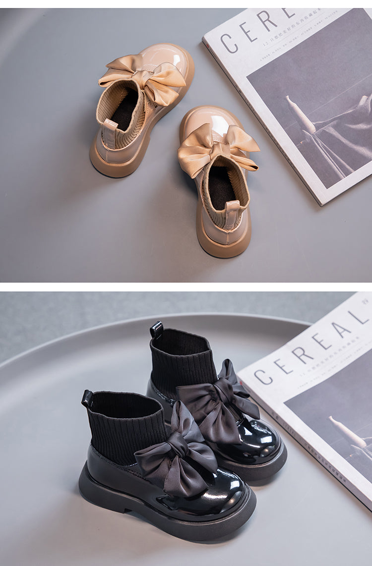 Girls Black Non-slip Kids Fashion Bow Elegant 2026 Glossy UK Uniform Child School Shoes Simple Casual 2026 Sock Boots Breathable kids_shoes