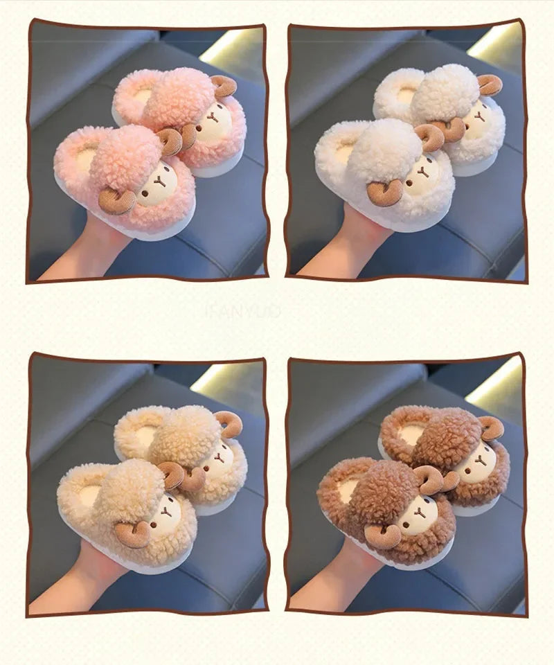 Winter Parent-child Warm Cotton Slippers Plush Children Cotton Boots Cute Cartoon Boys Girls Kids Anti Slip Indoor Home Slippers kids_shoes