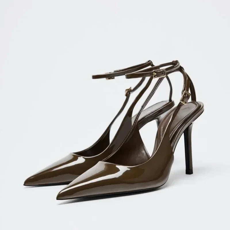Sexy Pointed Toe Ankle Straps Buckle Women Pumps Patent Leather Slingbacks High Heels Elegant Party Shoe Stiletto Heeled Sandals heels_stiletto