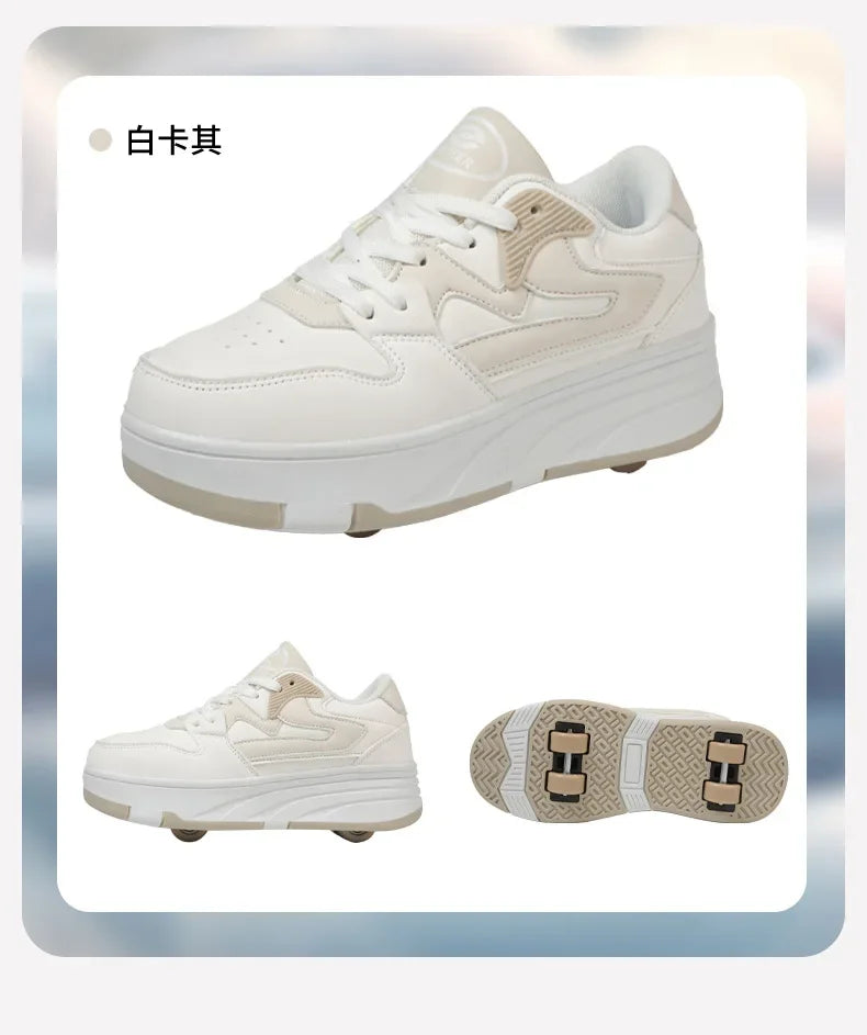 New Four Wheels Women & Girls PU Leather Children Roller Shoes Fashion Boys Sneakers Breathable Kids Skates Size 30-40 kids_shoes