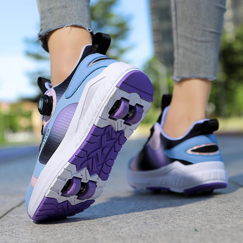 Fashion 4-wheel roller skates sneakers for students children outdoor wheel shoes Multifunctional sports shoes kids_shoes