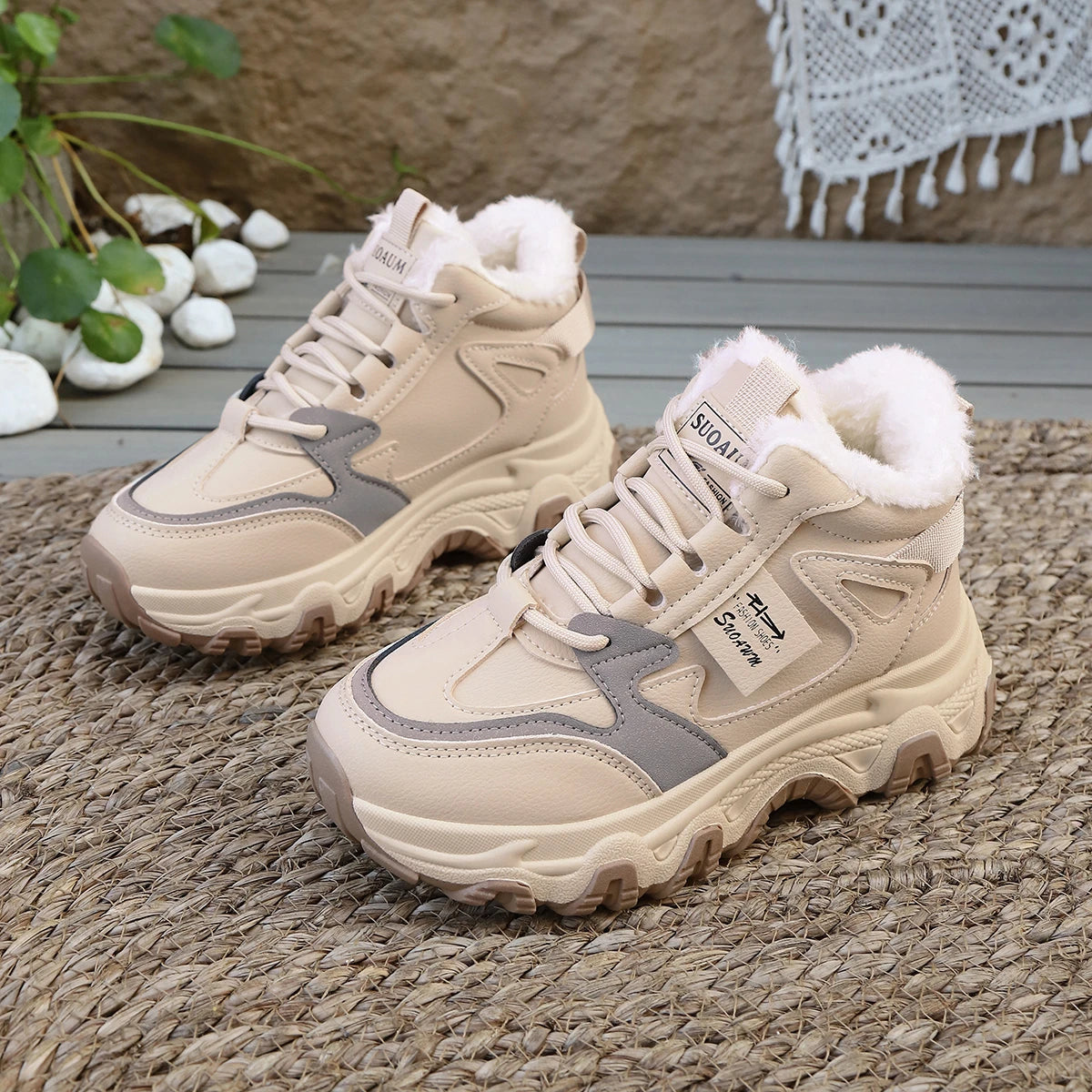Woman Winter Sneakers 2025 New Keep Warm Thick Bottom Dad Shoes Women Comfort Casual Snow Boots Female High Top Chunky sneakers_platform