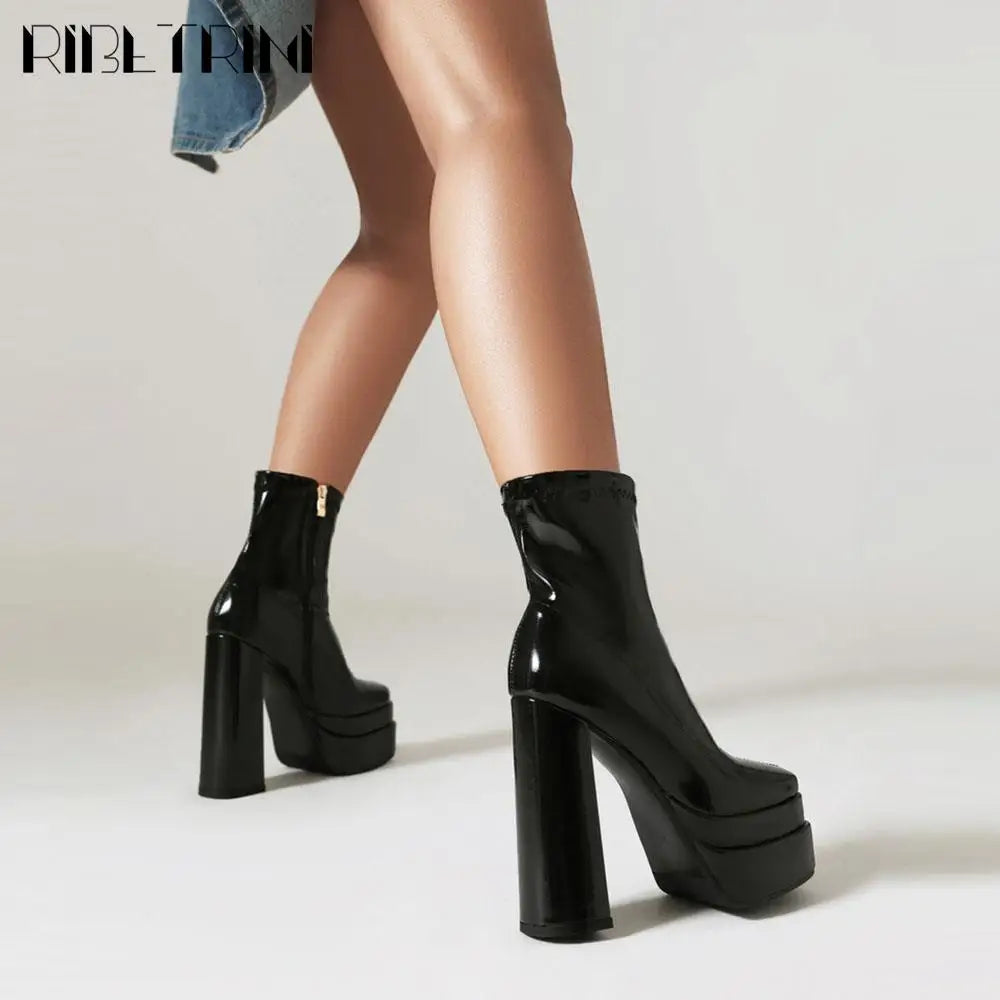 High Heeled Women Boots Square Toe Zipper Ankle Platform Shoes Cool Fashion Punk Gothic New Brand Winter Elastic Boots Woman boots_platform