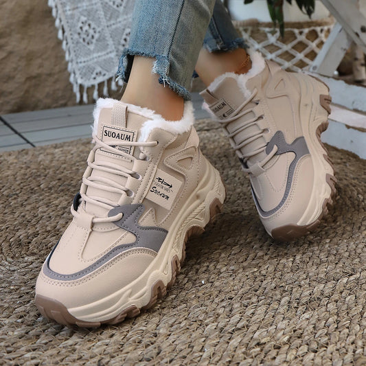 Woman Winter Sneakers 2025 New Keep Warm Thick Bottom Dad Shoes Women Comfort Casual Snow Boots Female High Top Chunky sneakers_platform