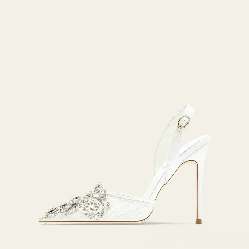 2025 New Baotou Fairy Wind Sandals Female Diamond-Pointed High Heels With Wedding Shoes Sexy Bridesmaid Shoes heels_bridal